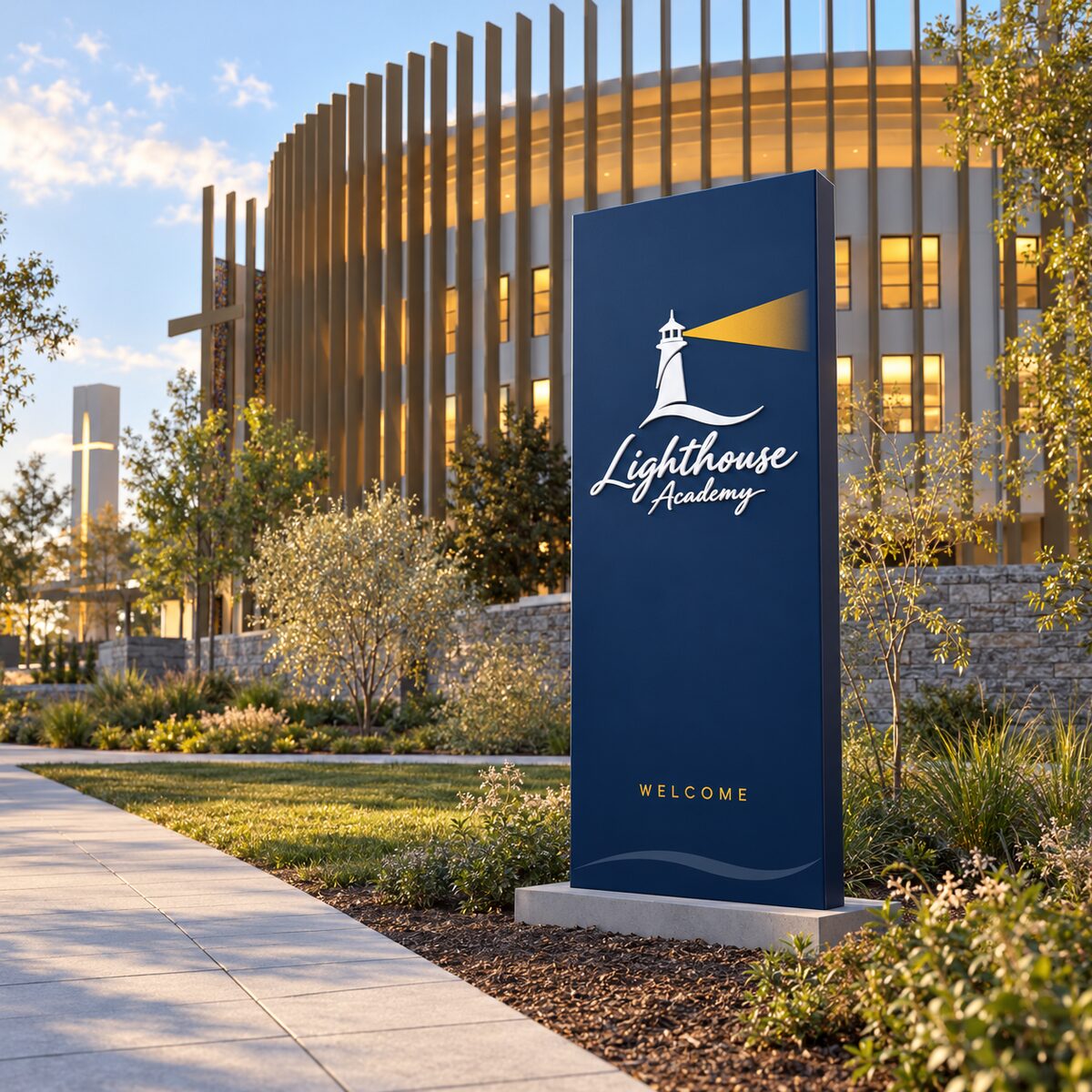 Design of the Lighthouse Academy entrance sign